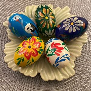Hand-Painted Pisanki Polish Wooden Easter Decorative Eggs Lot of 5. Vintage.